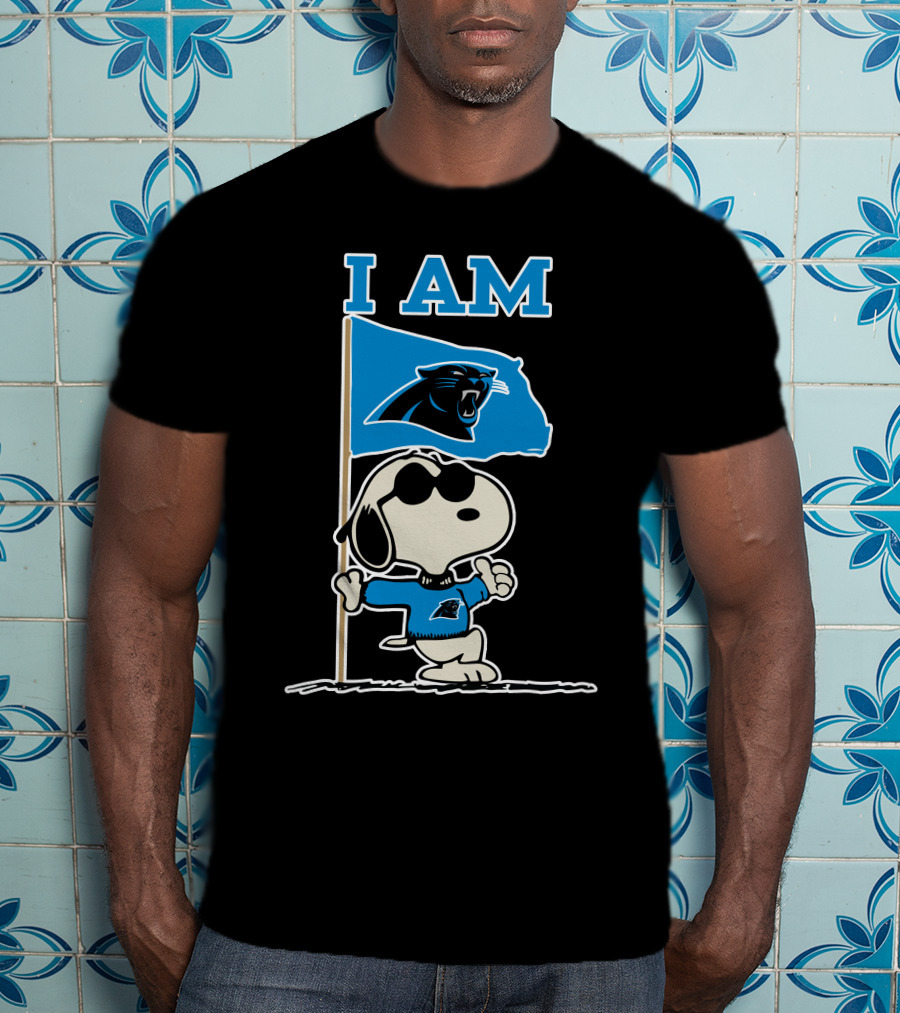 Carolina Panthers Snoopy I Am Peanuts Blue Flag T-Shirt