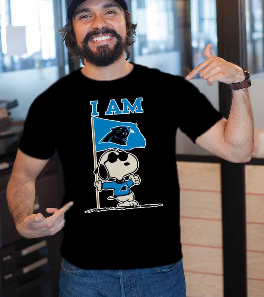 Carolina Panthers Snoopy I Am Peanuts Blue Flag T-Shirt