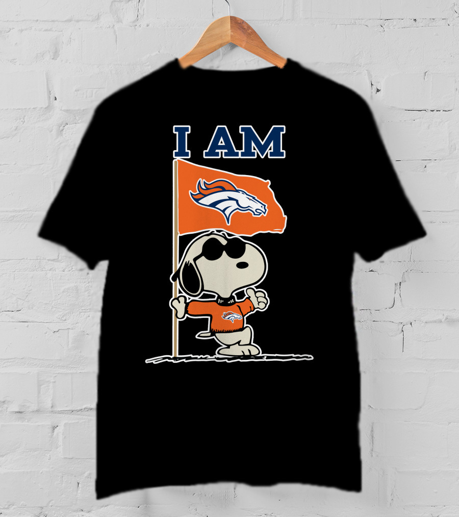 I Am Denver Broncos Snoopy Fan With Flag T-Shirt