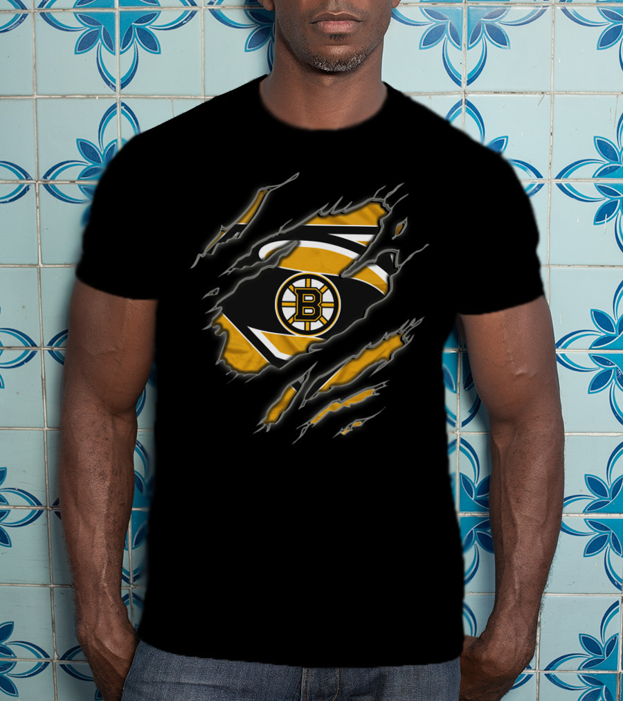 Boston Bruins Logo Torn Superman T-Shirt
