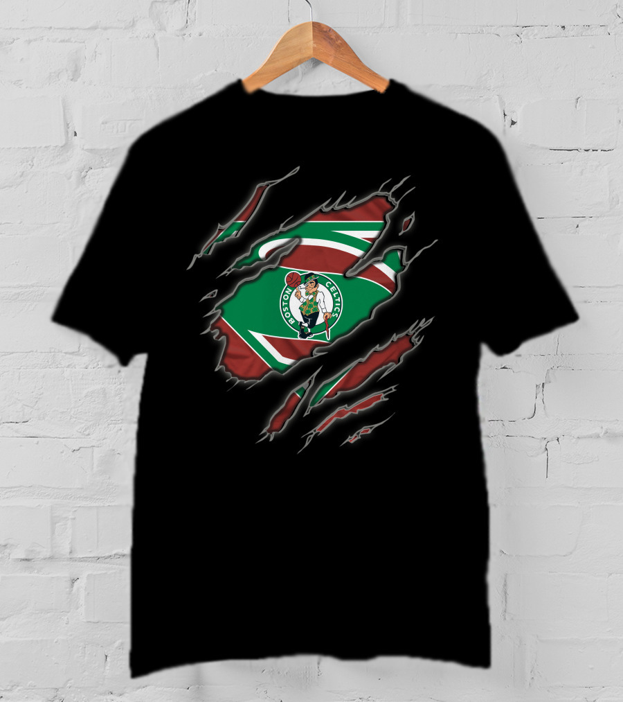 Boston Celtics Superman Logo Green And Red Rip T-Shirt