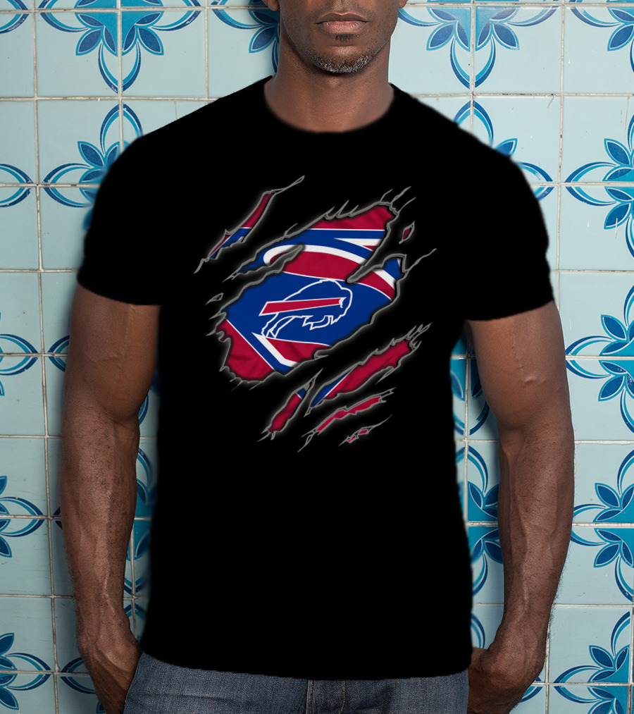 Buffalo Bills Logo Superman Style Tear Claw Marks T-Shirt
