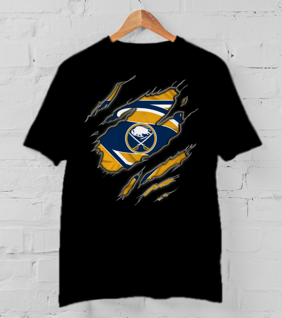 Buffalo Sabres Logo Ripped Design Superman Style T-Shirt