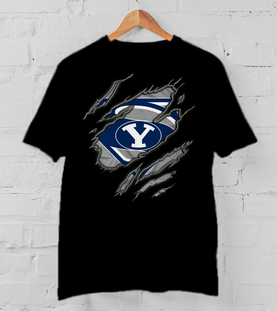Byu Cougars Superman Logo Ripped T-Shirt
