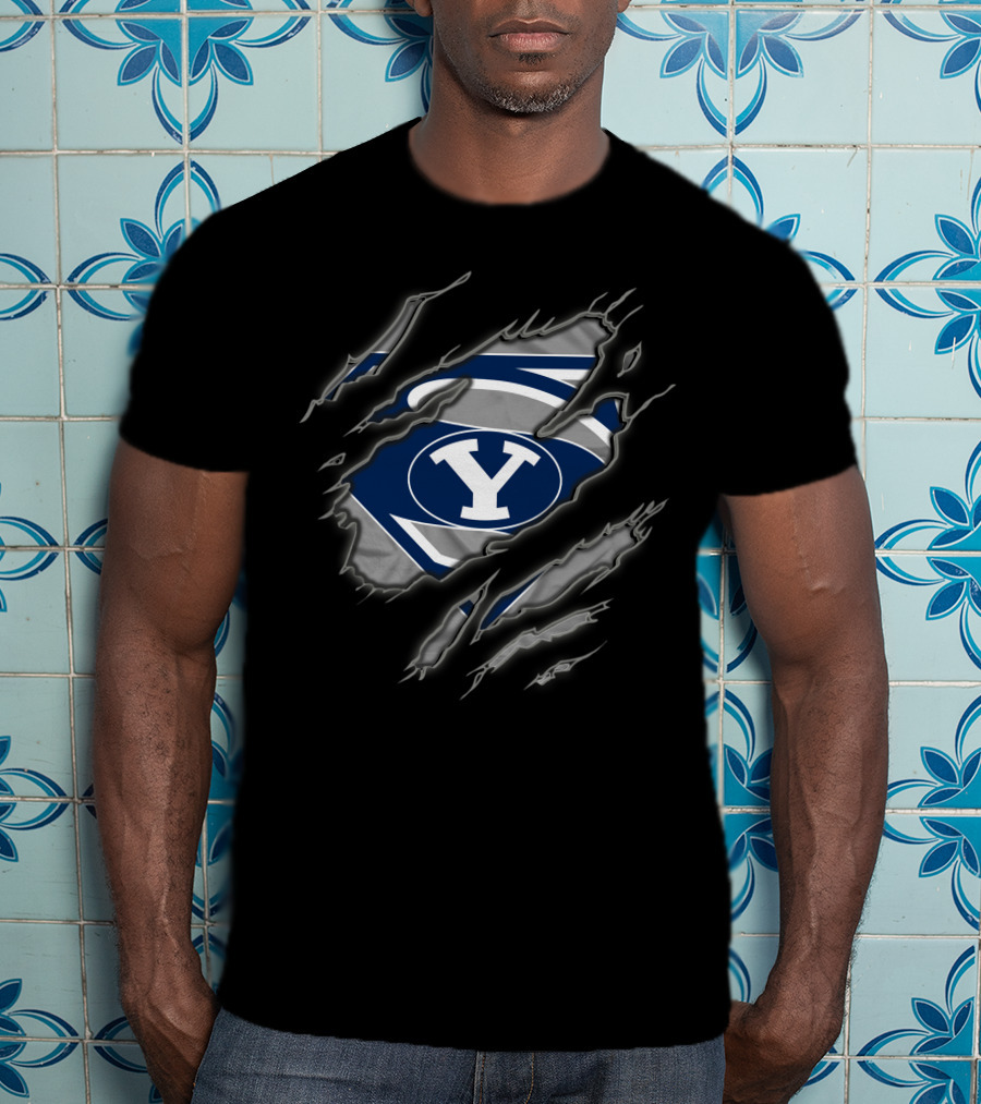 Byu Cougars Superman Logo Ripped T-Shirt