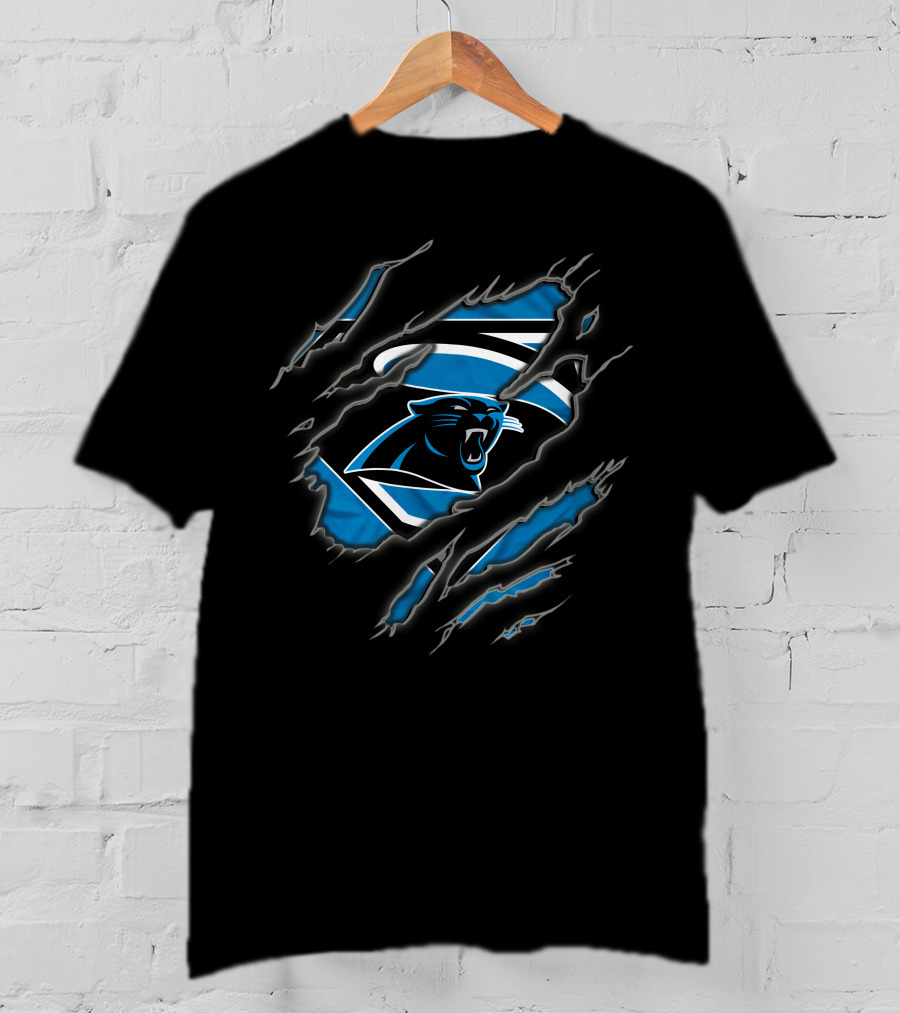 Carolina Panthers Superman Football Claws T-Shirt