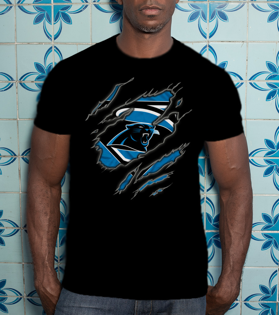 Carolina Panthers Superman Football Claws T-Shirt