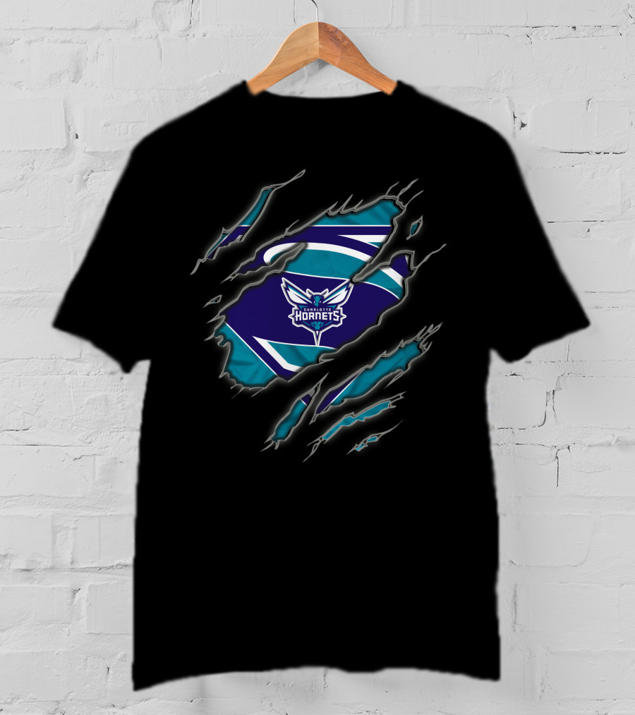Charlotte Hornets Superman Style Rip Reveal T-Shirt