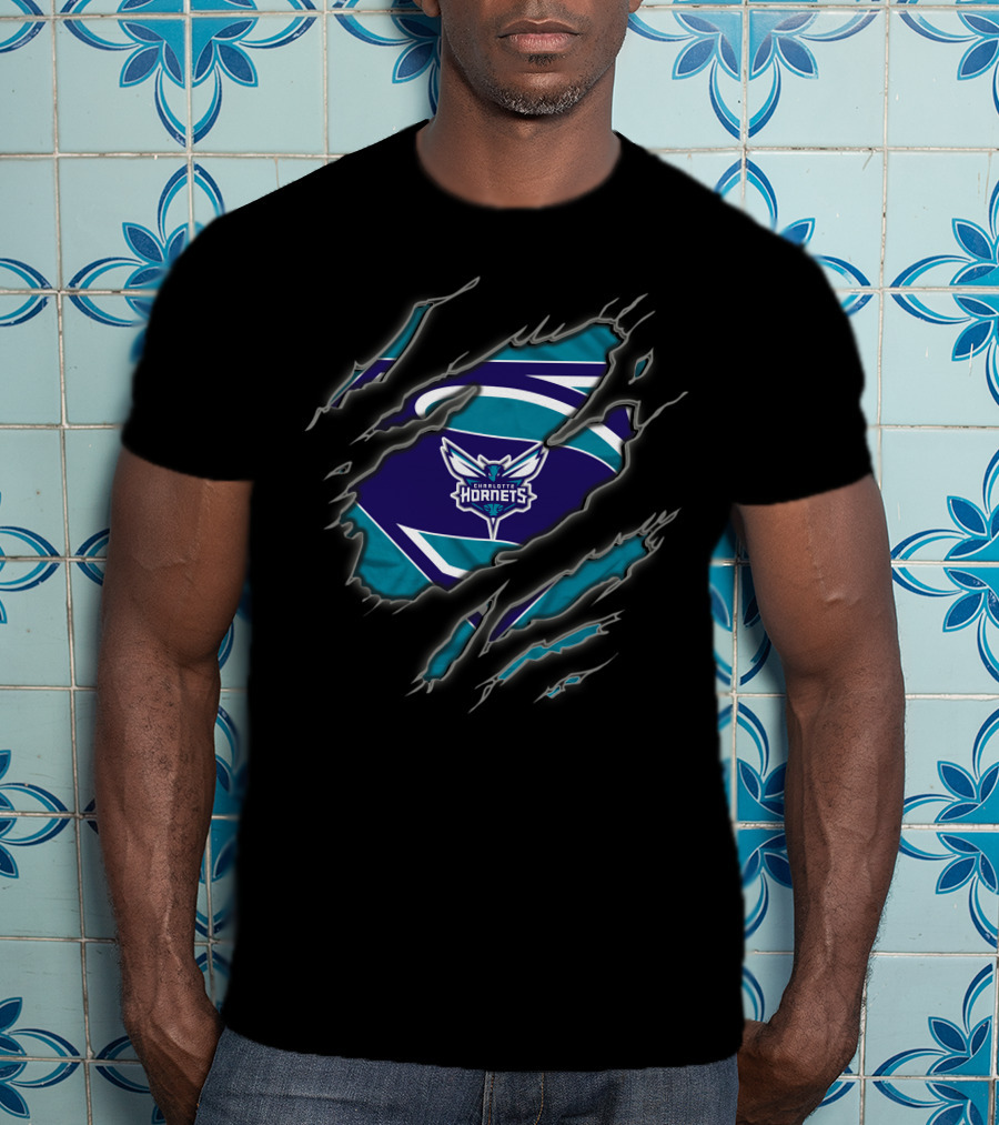 Charlotte Hornets Superman Style Rip Reveal T-Shirt