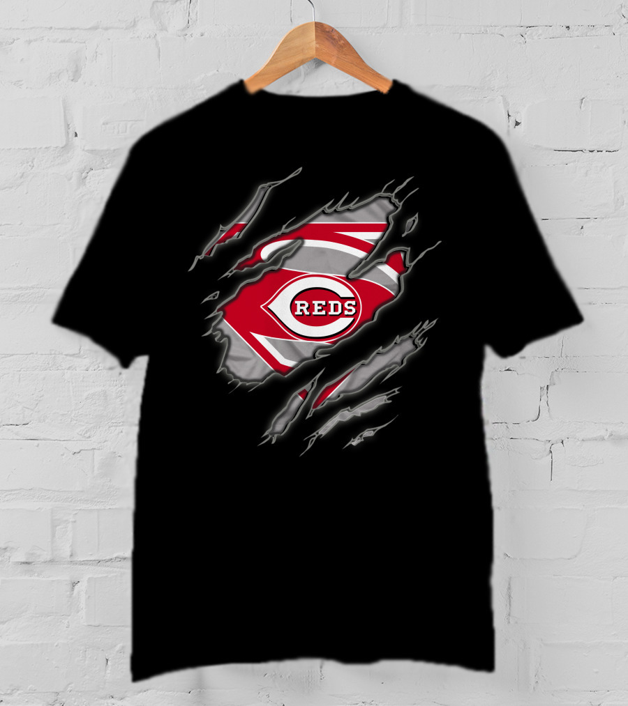 Cincinnati Reds Superman Logo Claw Tear T-Shirt