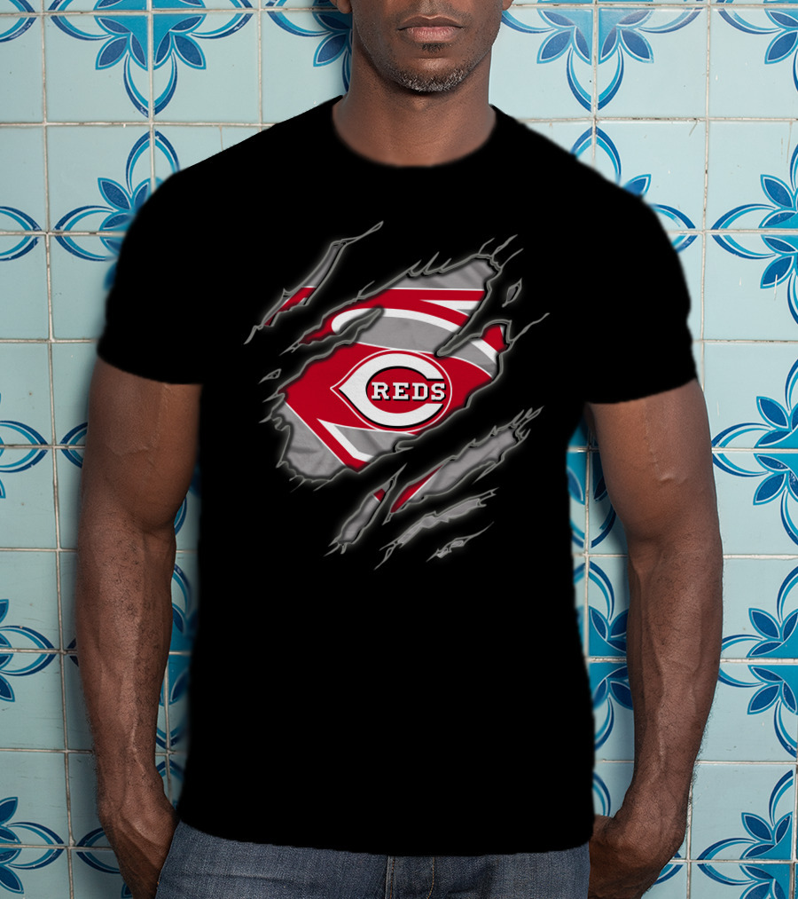 Cincinnati Reds Superman Logo Claw Tear T-Shirt