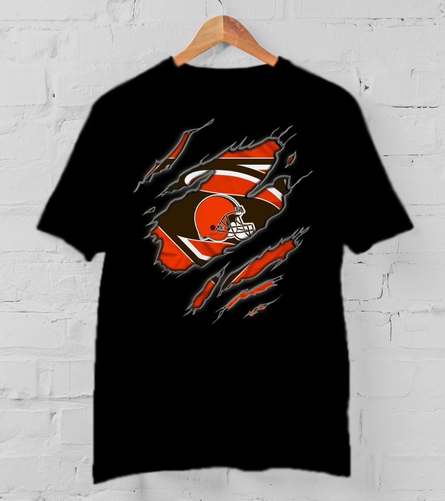 Cleveland Browns Superman Logo Rip With Helmet T-Shirt