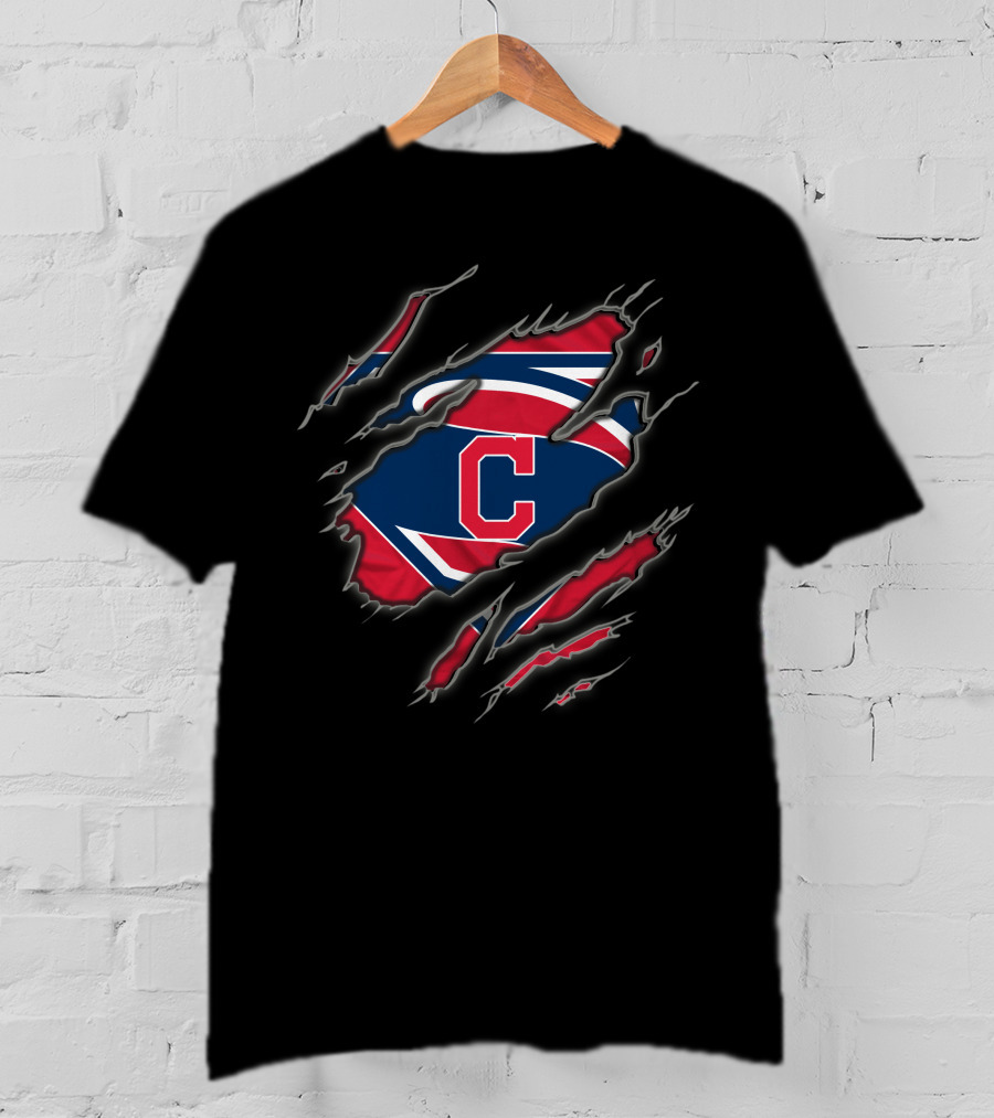 Cleveland Indians Superman Logo Claw Marks T-Shirt
