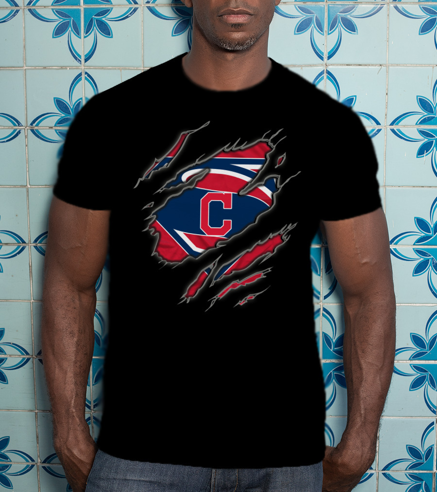 Cleveland Indians Superman Logo Claw Marks T-Shirt