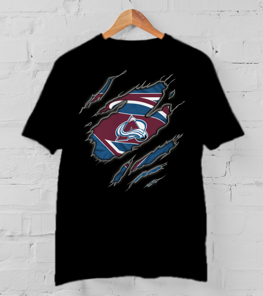 Colorado Avalanche Superman Logo Claw Marks Black T-Shirt