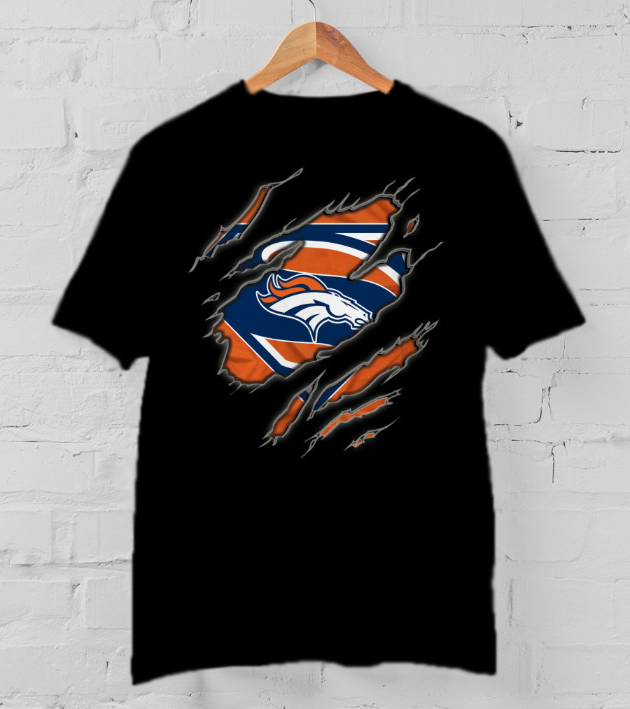 Denver Broncos Superman Rip Claw Logo Battling Theme T-Shirt