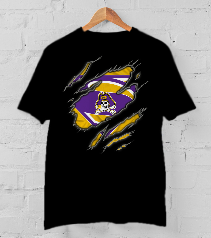 Ecu Pirates Logo With Superman Style Rip T-Shirt