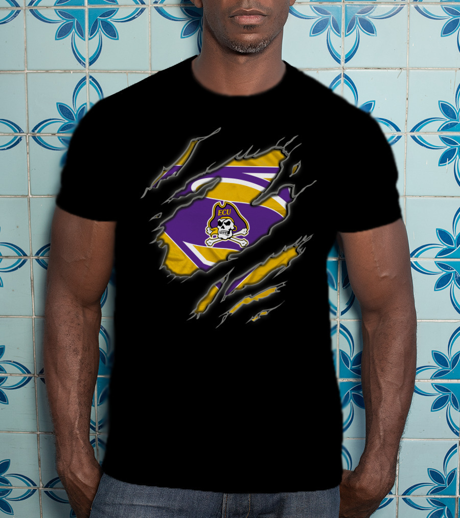 Ecu Pirates Logo With Superman Style Rip T-Shirt