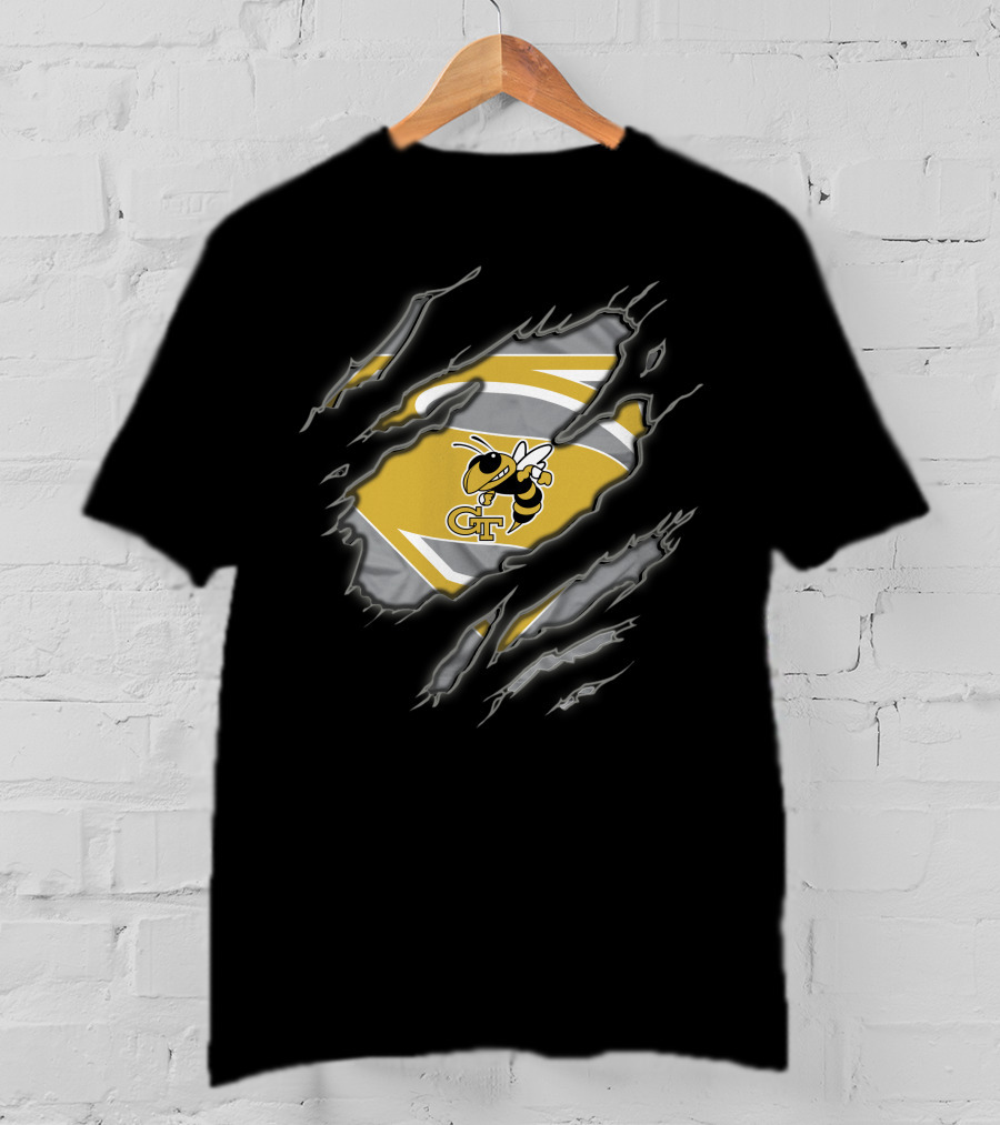 Georgia Tech Yellow Jackets Gt Iconic Logo Superman Claw Marks T-Shirt
