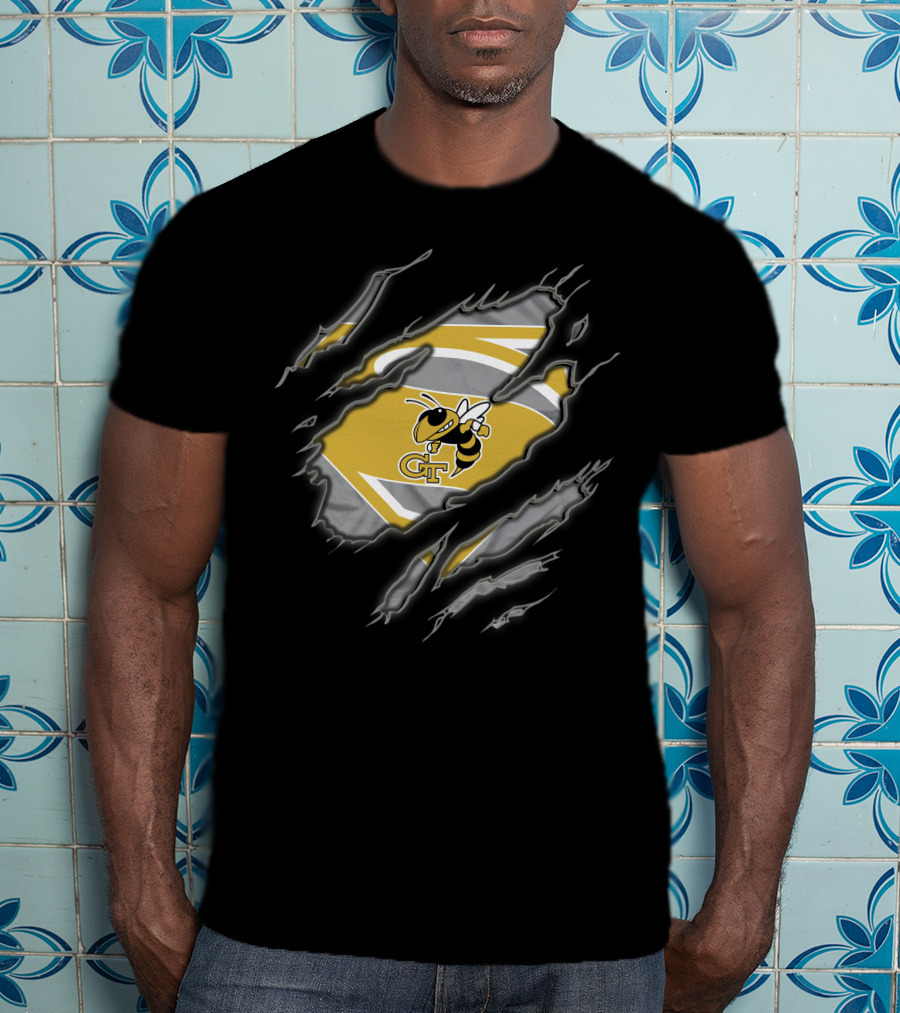 Georgia Tech Yellow Jackets Gt Iconic Logo Superman Claw Marks T-Shirt