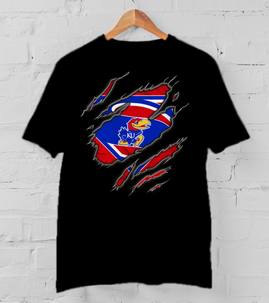 Kansas Jayhawks Torn Superman-Inspired Logo Claw Slash T-Shirt