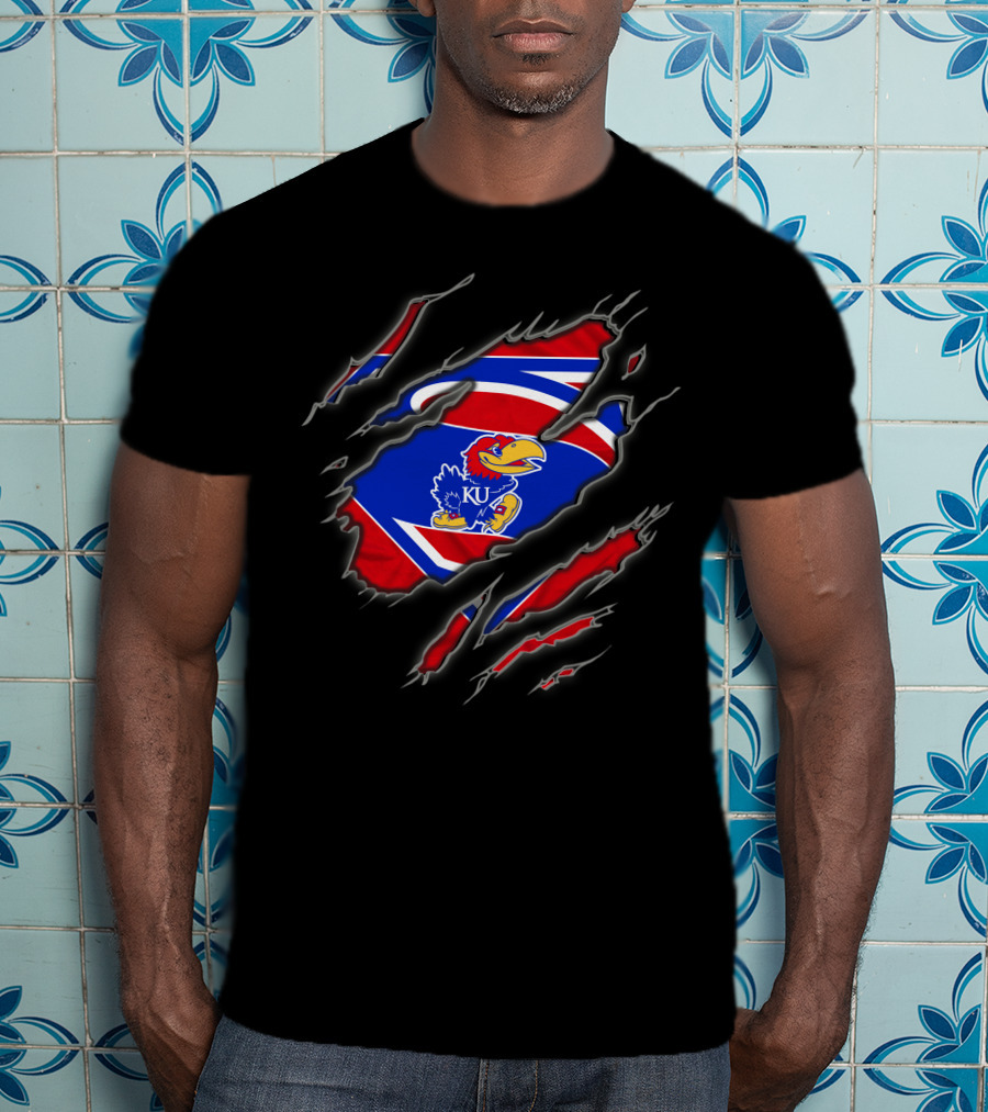 Kansas Jayhawks Torn Superman-Inspired Logo Claw Slash T-Shirt