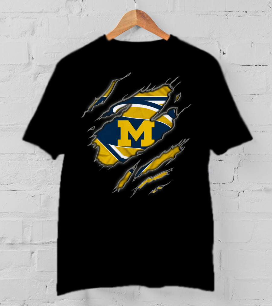 Michigan Wolverines Superman Logo Claw Rip T-Shirt