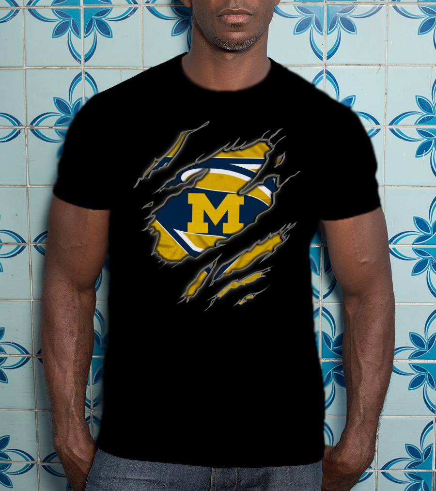 Michigan Wolverines Superman Logo Claw Rip T-Shirt