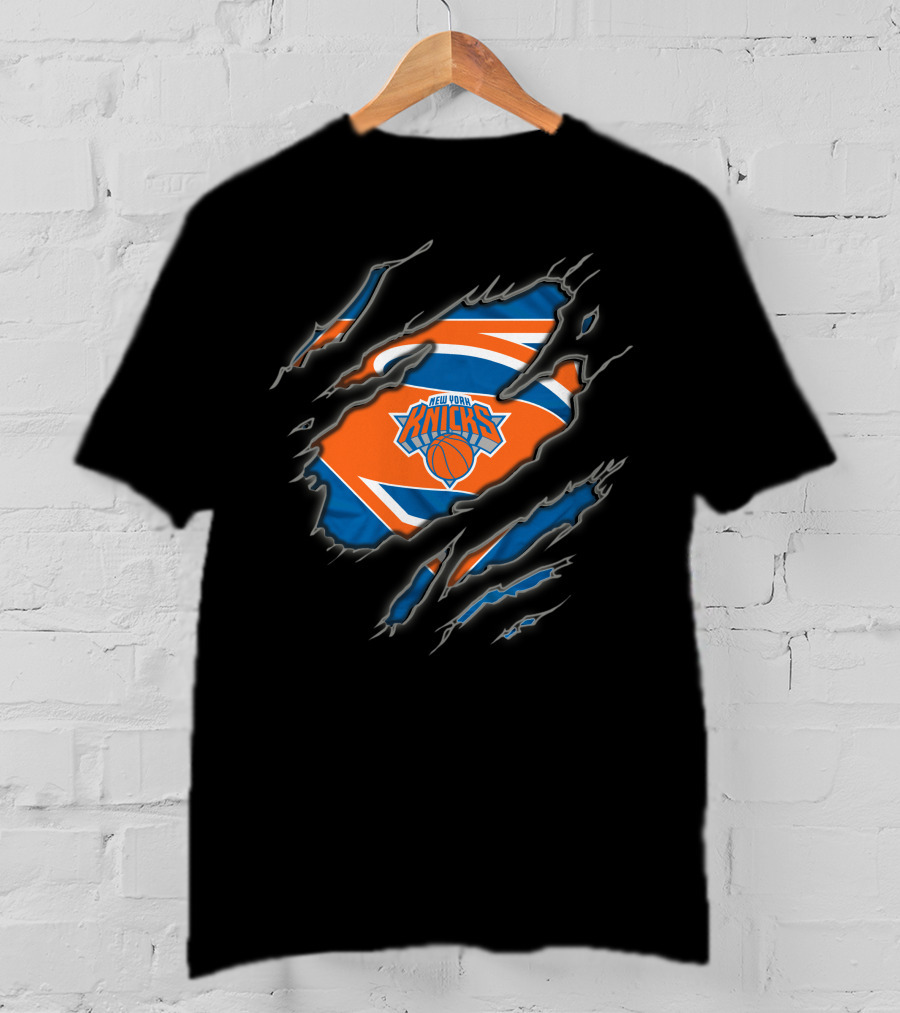 New York Knicks Superman Logo With Claw Marks And Basketball T-Shirt