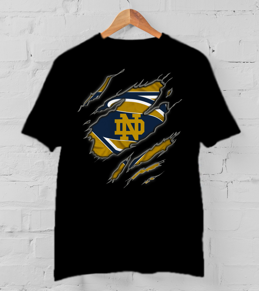 Notre Dame Fighting Irish Superman Logo Rip T-Shirt