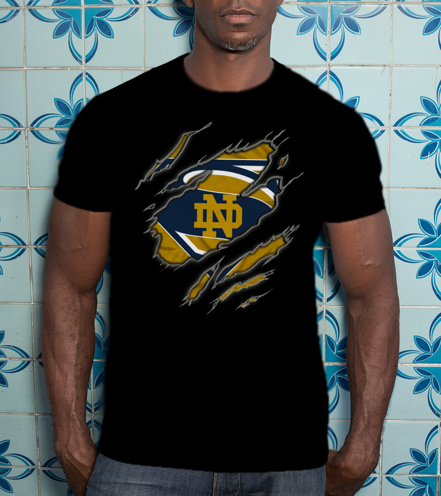 Notre Dame Fighting Irish Superman Logo Rip T-Shirt