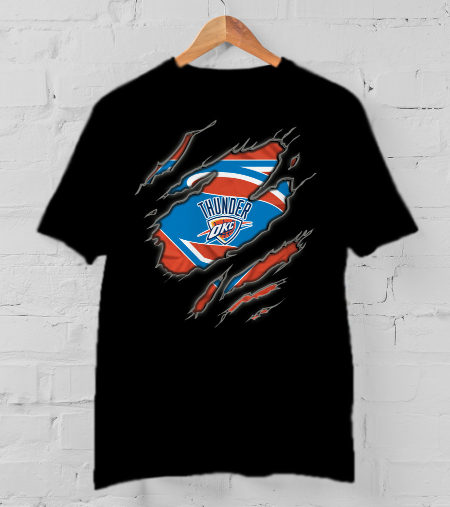 Oklahoma City Thunder Okc Emblem With Superman Style Ripped T-Shirt