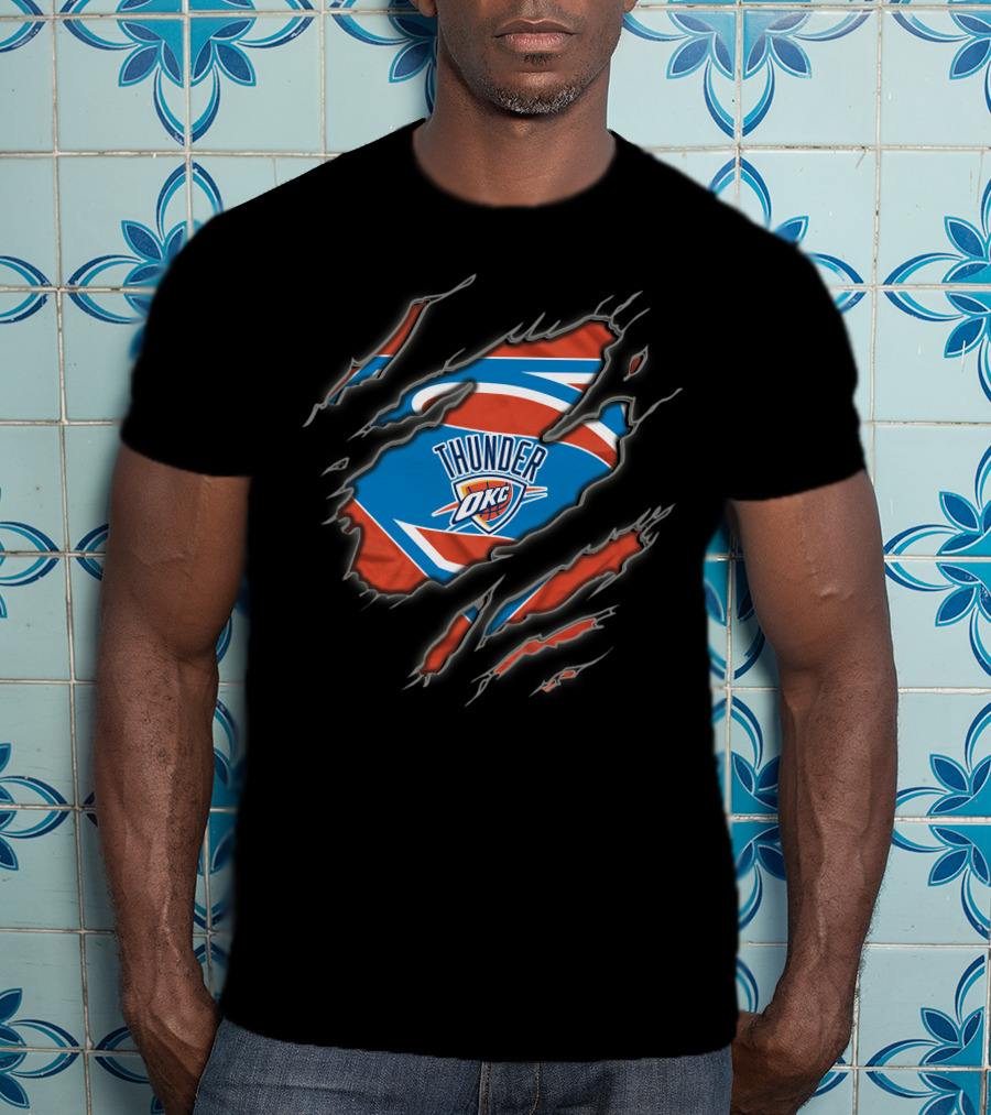 Oklahoma City Thunder Okc Emblem With Superman Style Ripped T-Shirt