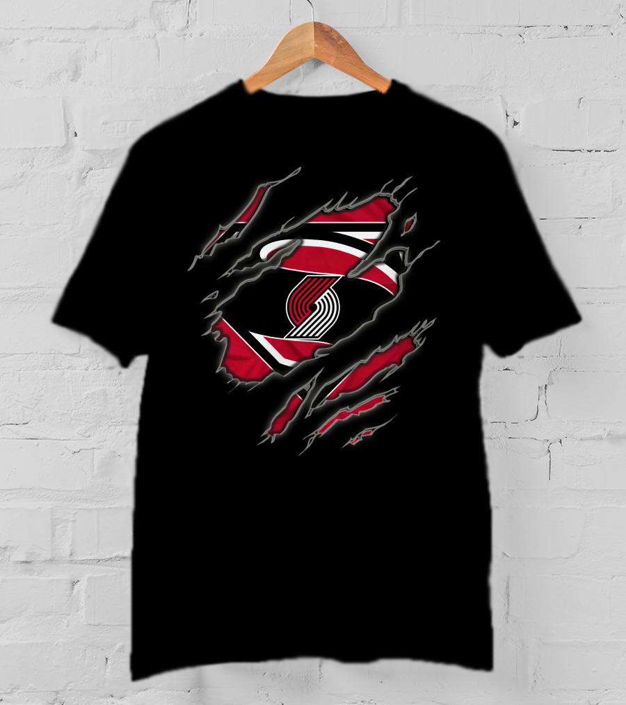 Portland Trail Blazers Logo Superman Ripped Claw T-Shirt