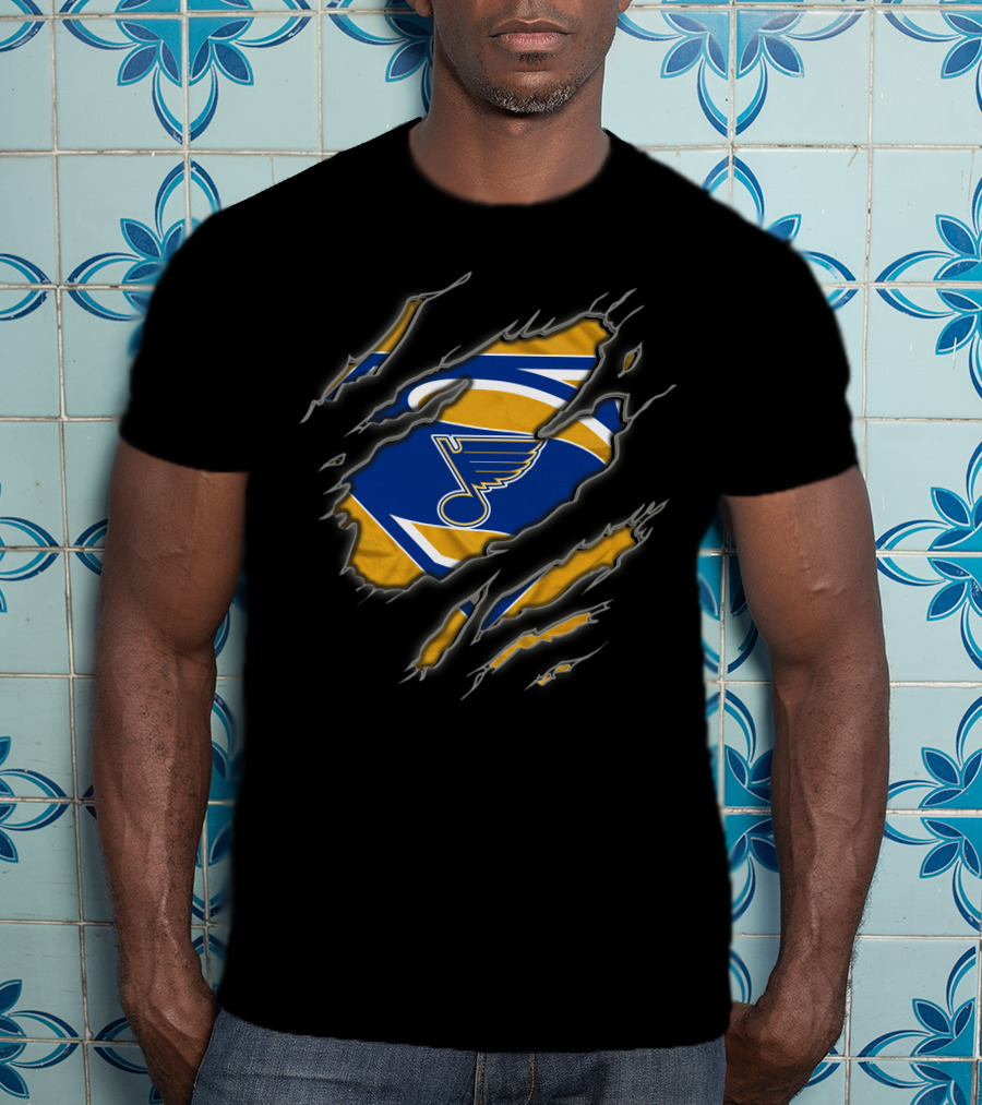 St Louis Blues Superman Style Logo In Ripped T-Shirt