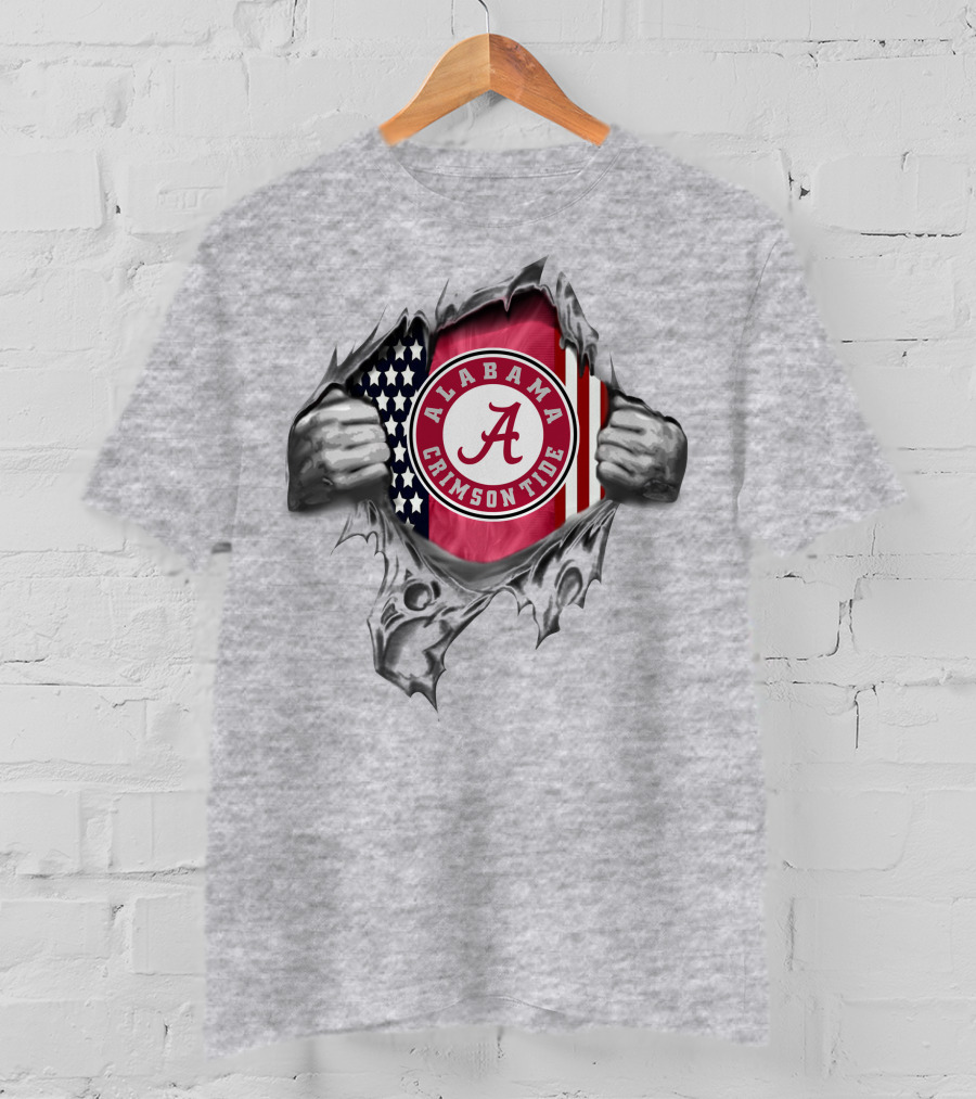 Alabama Crimson Tide American Flag Ripped Style T-Shirt