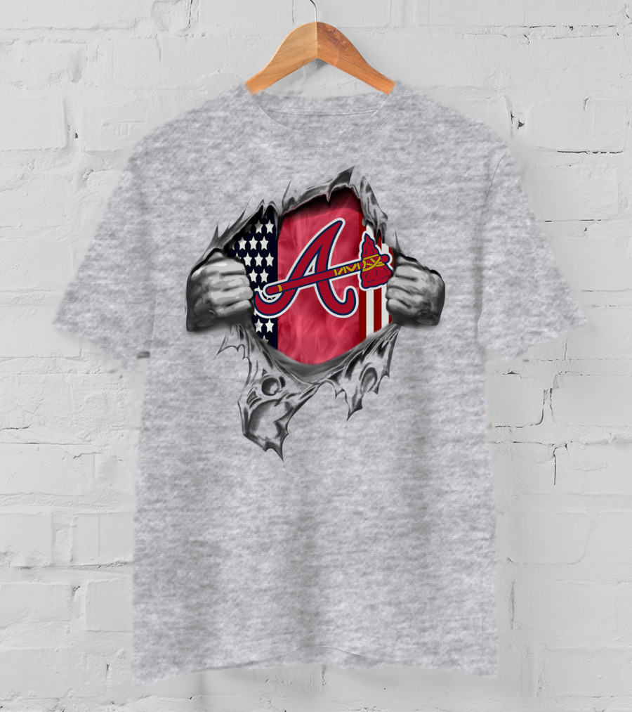 Atlanta Braves Logo With American Flag Background Breakthrough T-Shirt