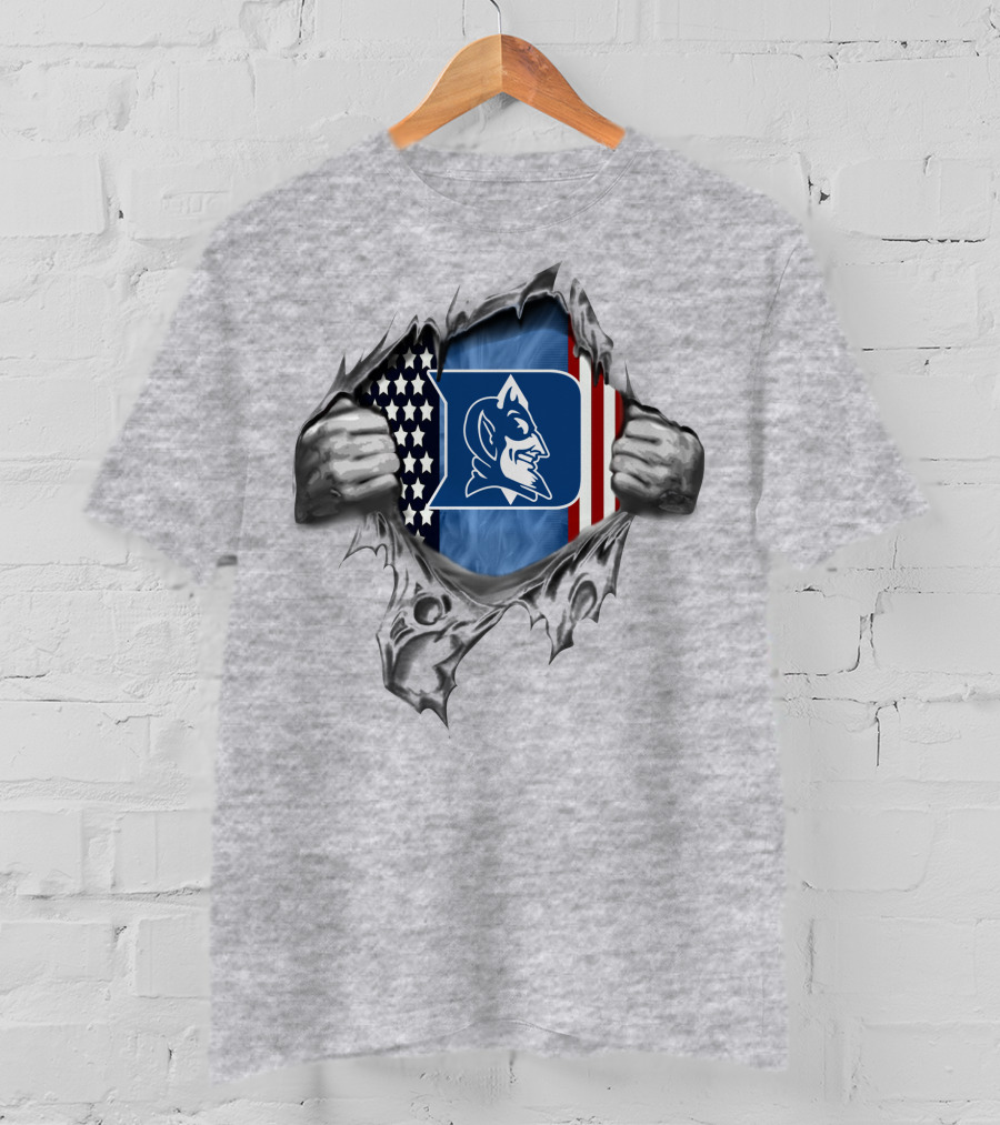 Ripped American Flag With Duke Blue Devils T-Shirt