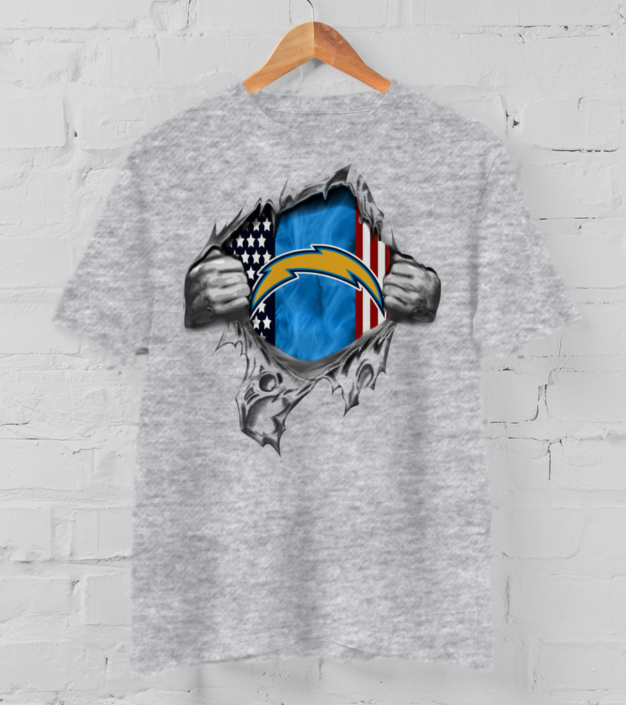 Los Angeles Chargers American Flag Tear T-Shirt