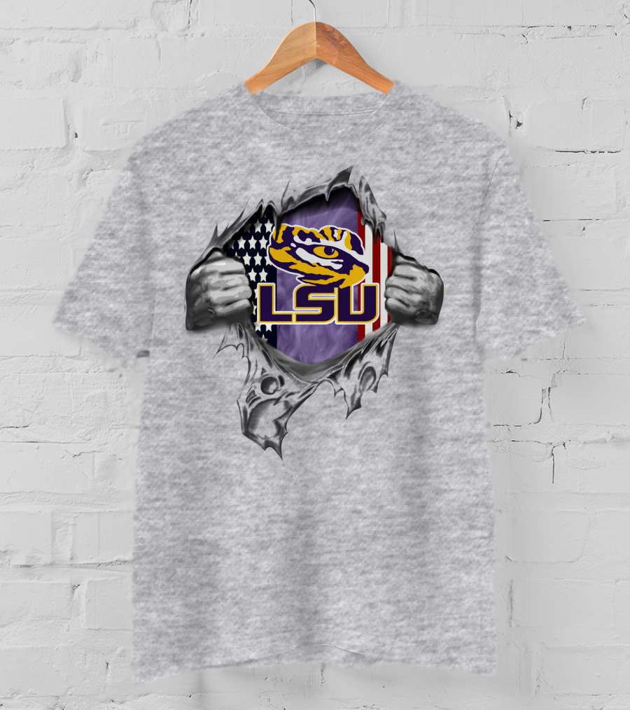 Lsu Tigers American Flag Rip Effect T-Shirt