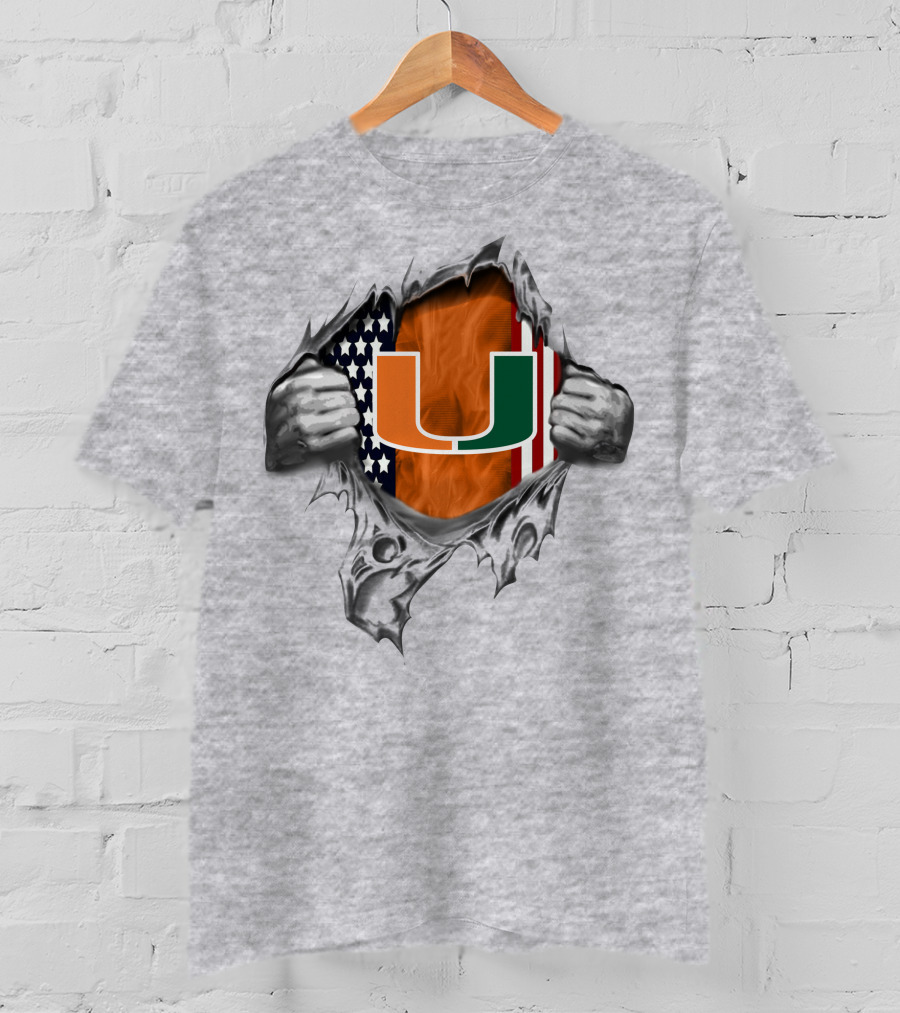 Usa Flag Miami Hurricanes U Logo Burst T-Shirt