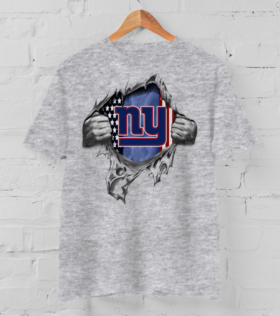 New York Giants American Flag Ny Logo Peeking From Ripped Surface T-Shirt
