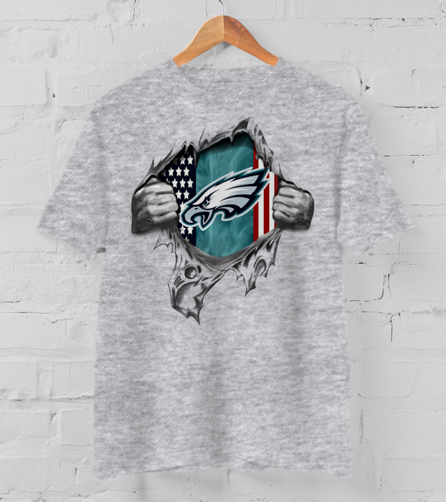 American Flag Philadelphia Eagles Logo Tear T-Shirt
