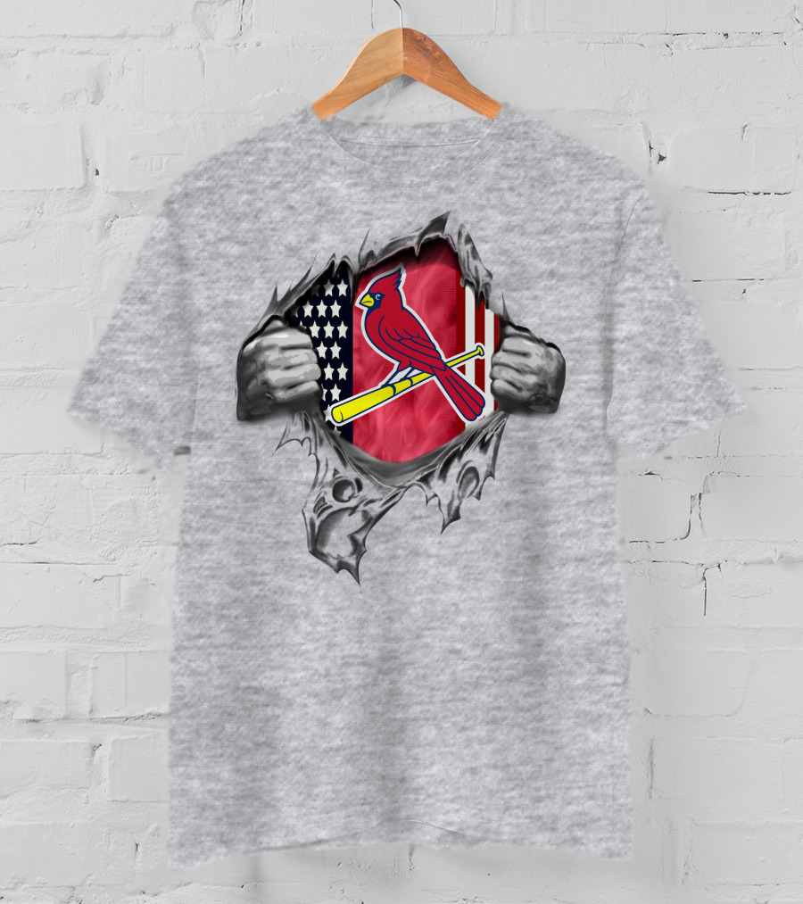 St Louis Cardinals American Flag Baseball Logo Torn Reveal T-Shirt