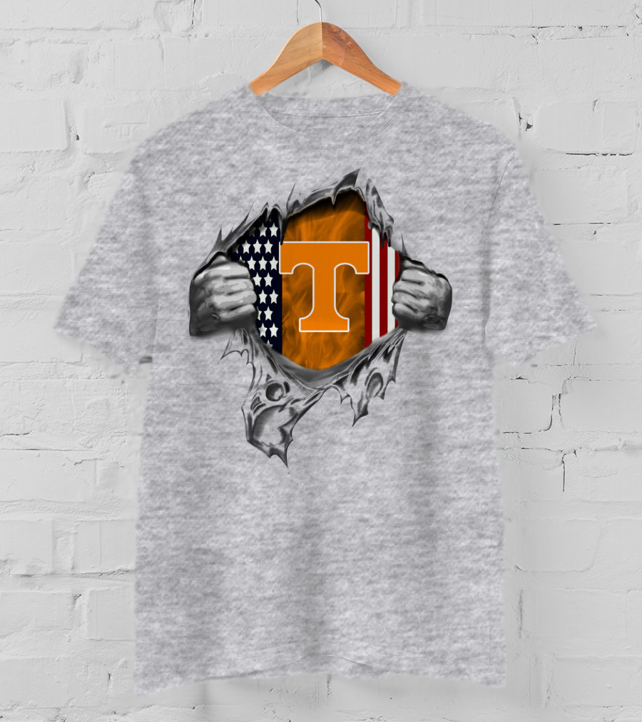 Tennessee Volunteers American Flag Torn Open Design T T-Shirt