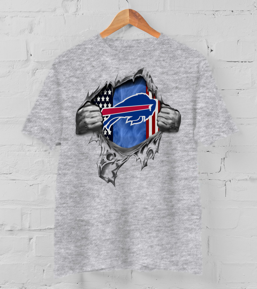 American Flag Buffalo Bills Logo Hidden Under Ripped Skin T-Shirt