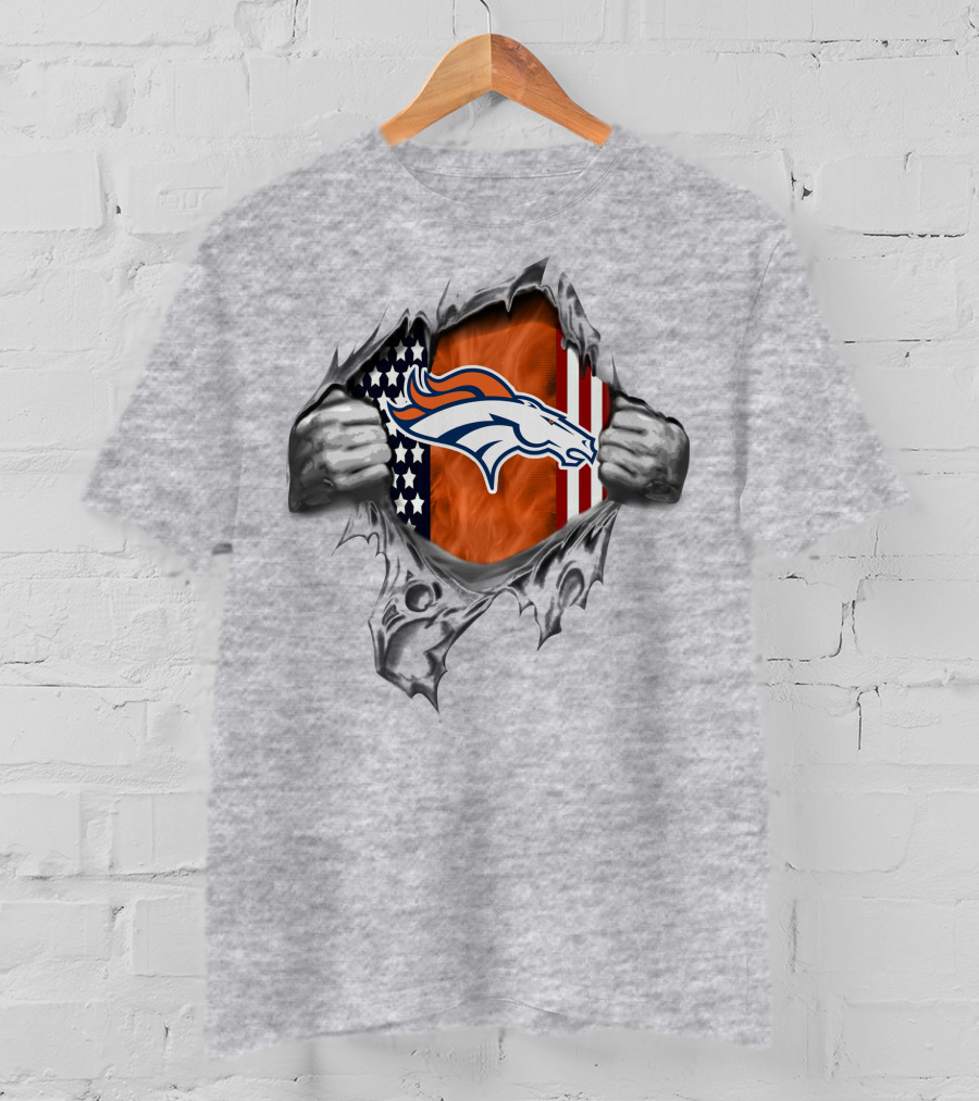 Denver Broncos American Flag Logo Tear Effect T-Shirt