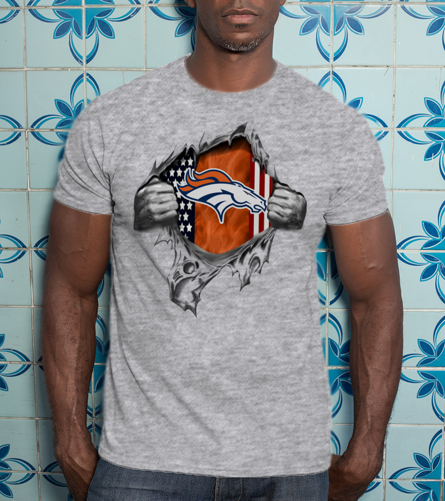 Denver Broncos American Flag Logo Tear Effect T-Shirt