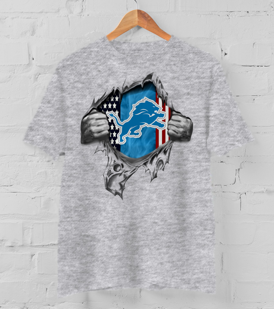American Flag Lion Logo Detroit Lions T-Shirt