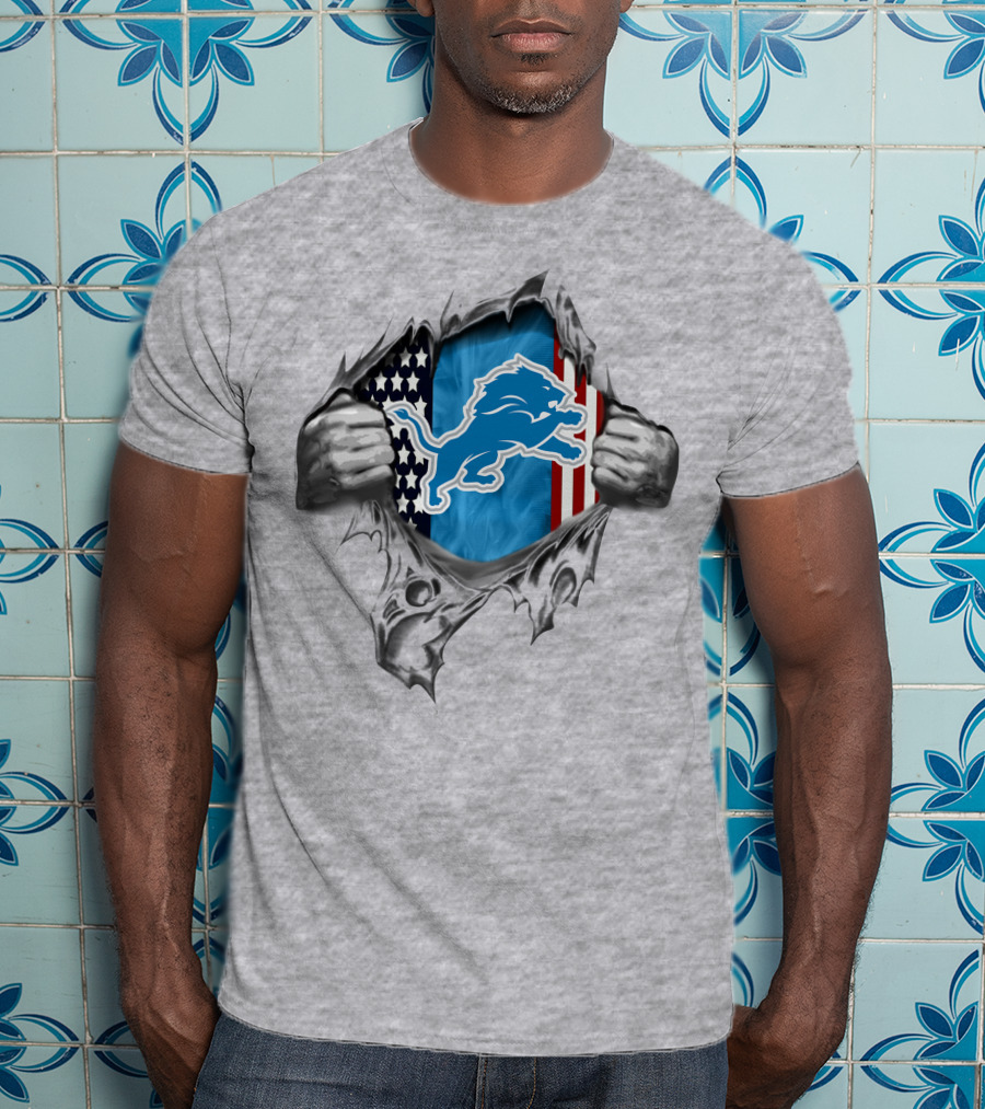 American Flag Lion Logo Detroit Lions T-Shirt
